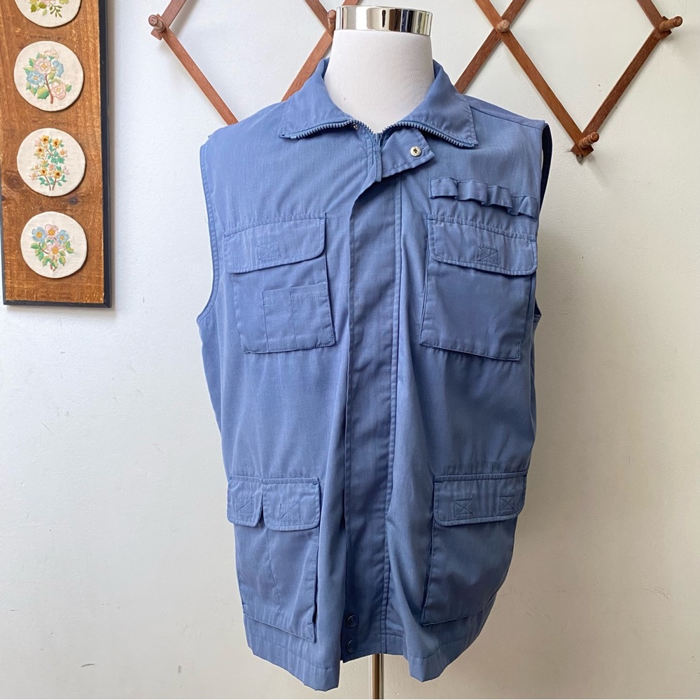 Vintage 90s Hunting Fishing Blue Utility Vest Large
